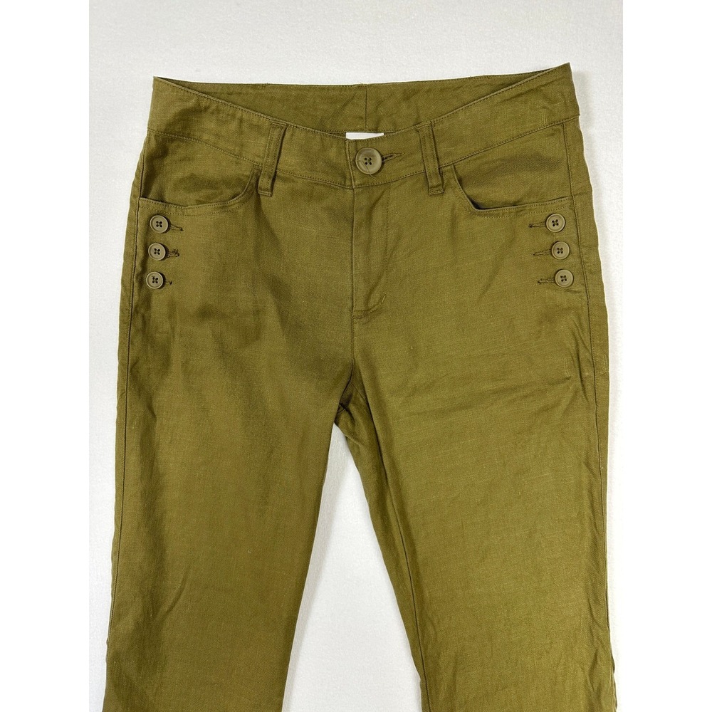Cabi Linen Blend Sailor Flare Leg Trousers Size 2 Olive Green Beachy Vacay Chic - Picture 13 of 13